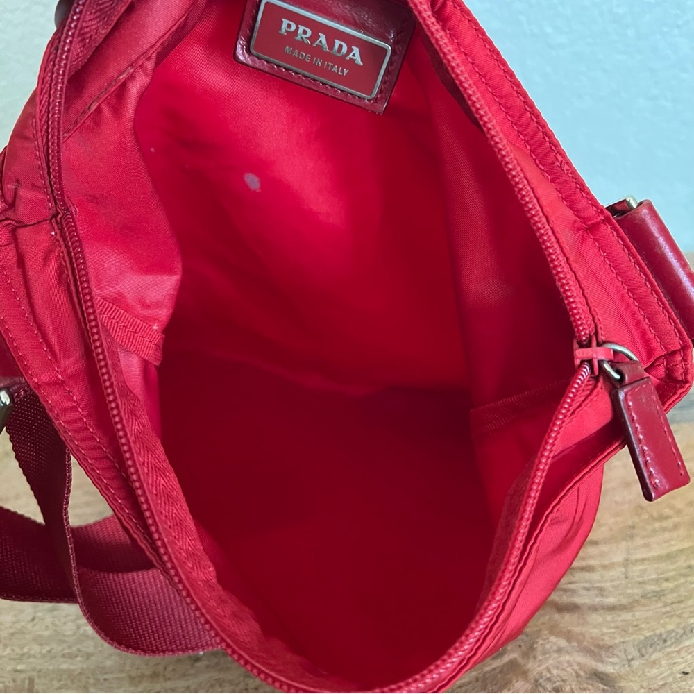 PRADA Tessuto Nylon Shoulder Bag Red Triangle Logo Plate Crossbody - Picture 10 of 16